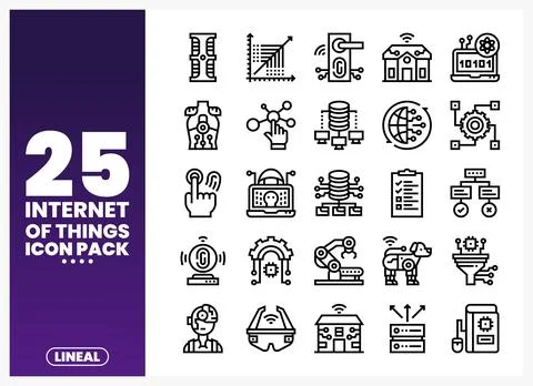 Internet of Things icons vector pack with lineal graphics on white backgrou.. Stock Illustration