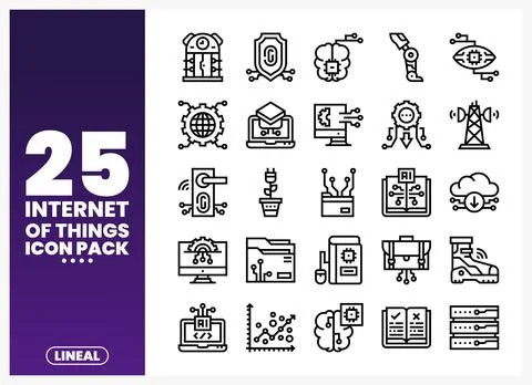 Internet of Things icons on a white background with purple gradient text. Stockillustratie