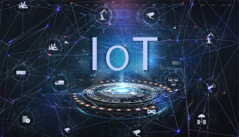 Internet of things IoT and networking concept for connected devices. Global w Stock Illustration