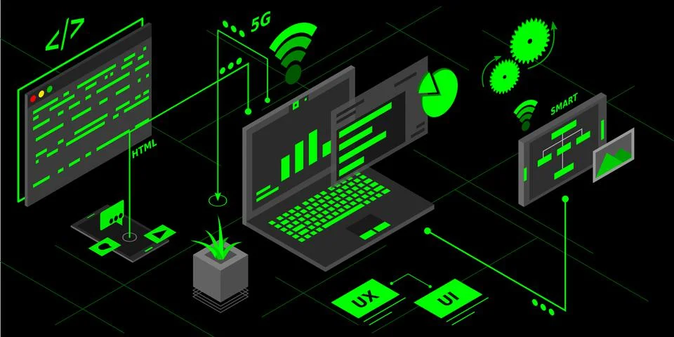 Internet of things (IOT) banner. Everything connectivity device concept netwo Stock Illustration