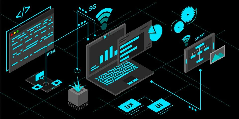 Internet of things (IOT) banner. Everything connectivity device concept netwo Stock Illustration