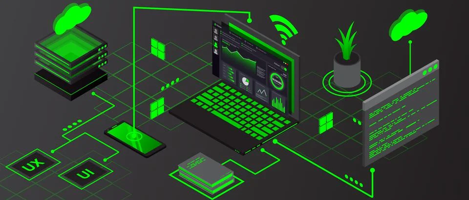 Internet of things (IOT) banner. Everything connectivity device concept netwo Stock Illustration