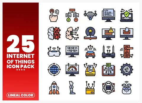 Internet of Things (IoT) icon pack showing diverse technology and connectiv.. Stock Illustration