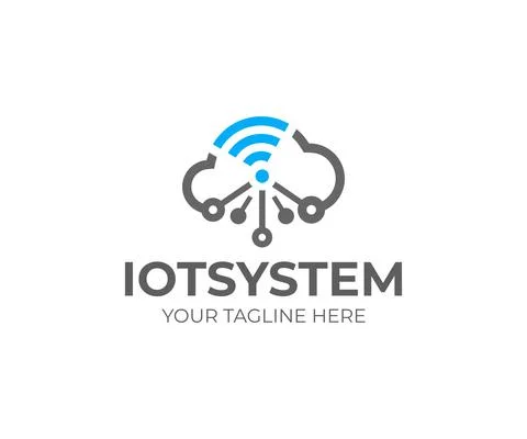 Internet of things (IOT), logo template. Network cloud and wi-fi signal, vector 스톡 일러스트