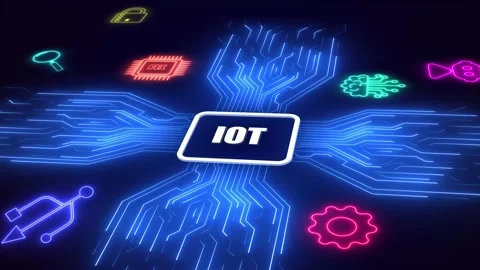 Internet of Things IoT Neon Circuit Smart Home Automation Animation Stock Footage 325166172