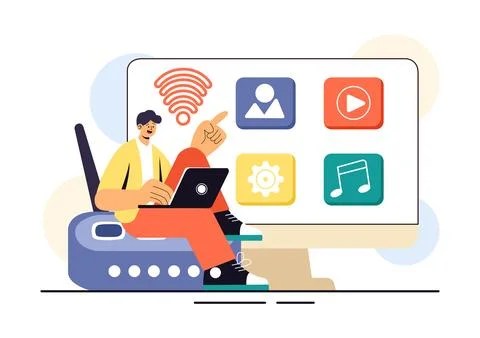 Internet of Things IoT Vector Illustration featuring Technology, Smart Conn.. 스톡 일러스트