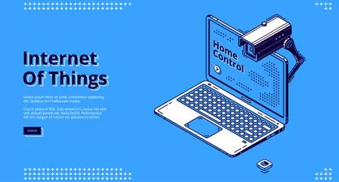 Internet of things isometric web banner, iot. Illustrazione stock