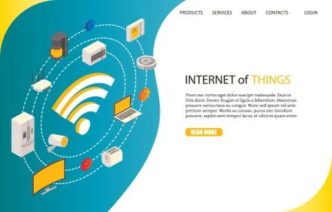 Internet of things landing page website vector template Stock Illustration