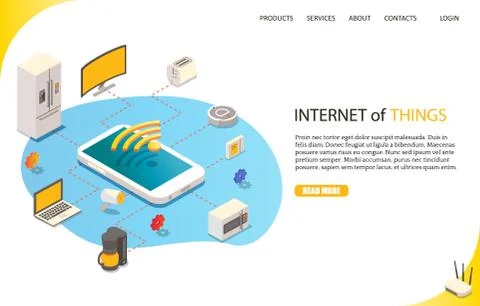 Internet of things landing page website vector template Stock Illustration