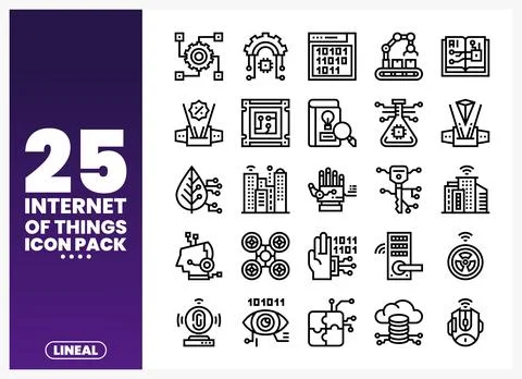 Internet of Things line icons on a white background with purple gradient le.. Stock Illustration