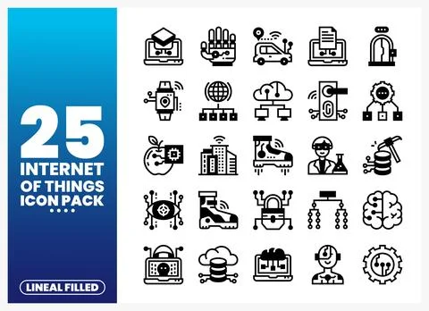 Internet of Things Lineal Filled Icons Stock Illustration