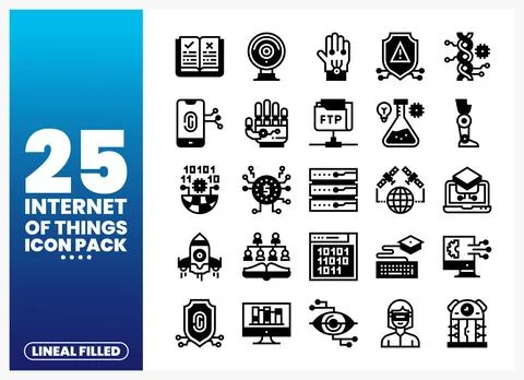 Internet of Things Lineal Filled Icons for Technology Projects Stock Illustration