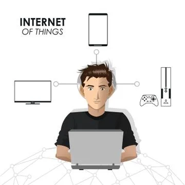 Internet of things man network game mobile tv Stock Illustration