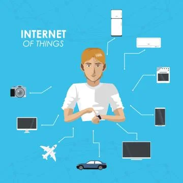 Internet of things man wearable technology device equipment items Stock Illustration