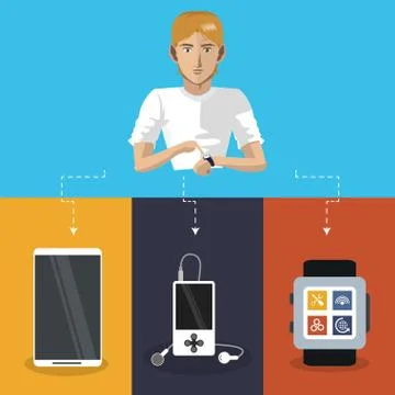 Internet things man wearable technology mp3 watch mobile phone Stock Illustration