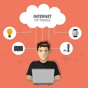 Internet things man working laptop cloud computing technology Stock Illustration
