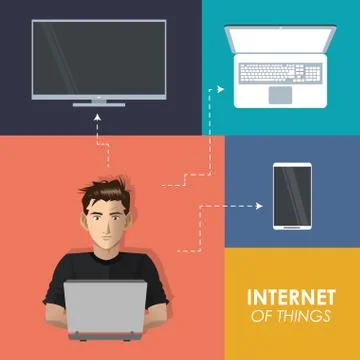 Internet things man working laptop technologies mobile phone tv digital Stock Illustration