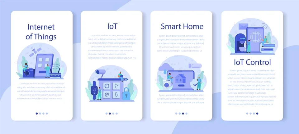 Internet of things mobile application banner set. Idea of cloud, technology Stock Illustration