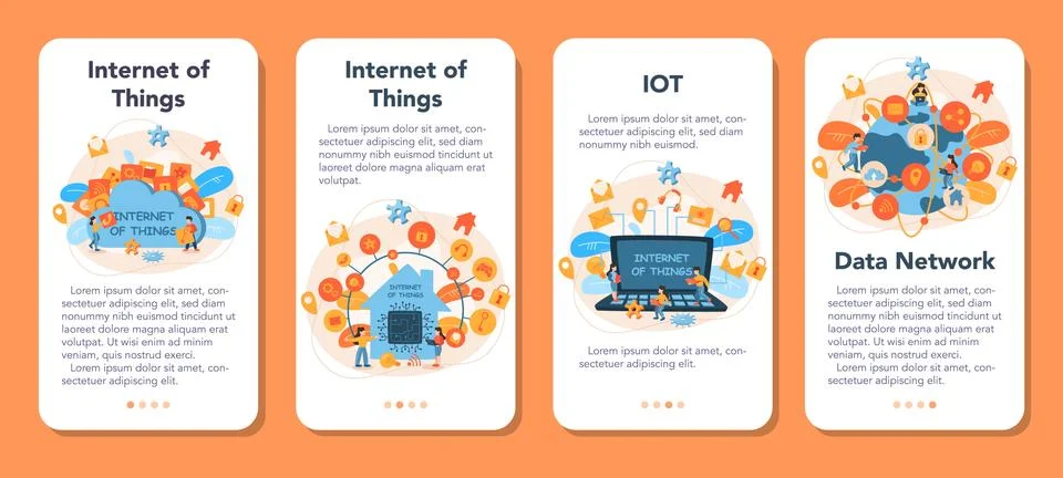 Internet of things mobile application banner set. Idea of cloud Illustrazione stock