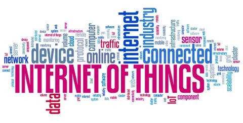 Internet of things - online connected devices technology. Word cloud concept. 库存插图