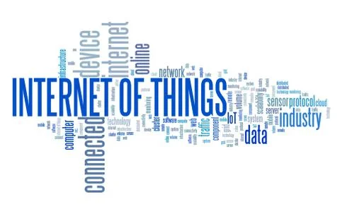 Internet of things - online connected devices technology. Word cloud concept. 库存插图