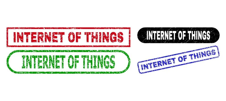INTERNET OF THINGS Rectangle Stamp Seals Using Rubber Texture Stock Illustration