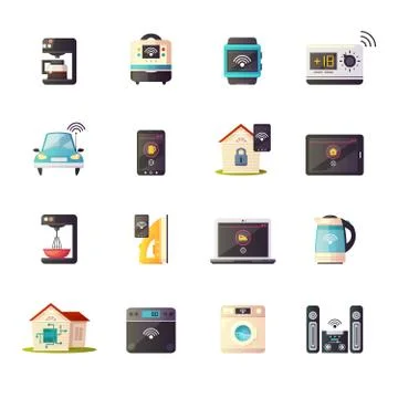 Internet Of Things Retro Icons Set Stock Illustration
