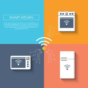 Internet of things smart kitchen concept with appliances. Refrigerator, freezer Illustrazione stock