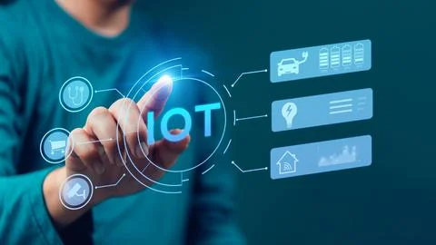 Internet of Things technology connecting smart devices for automation. Busi.. Foto stock