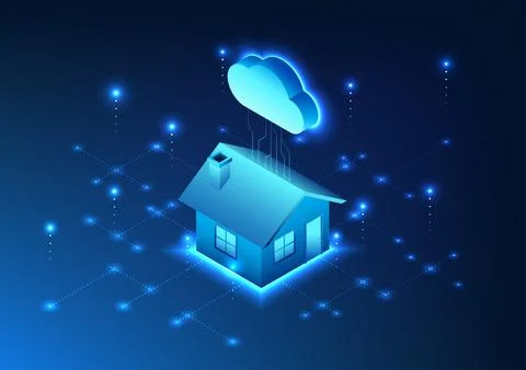 Internet of Things technology The house is connected to the cloud with tech.. Stock Illustration