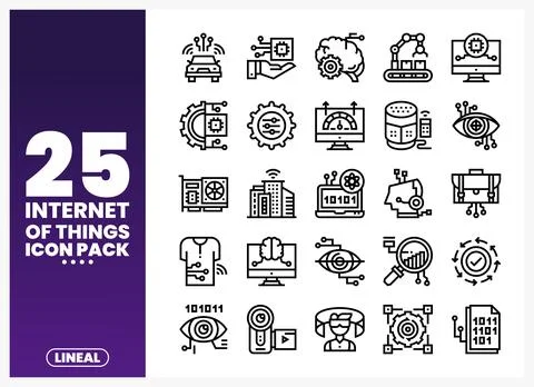 Internet of Things technology icons. connected devices and data flow. Digit.. Stock Illustration