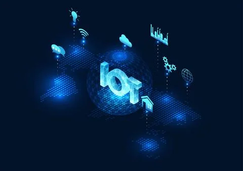 Internet of Things technology IoT is inside the circle placed on the world .. 스톡 일러스트