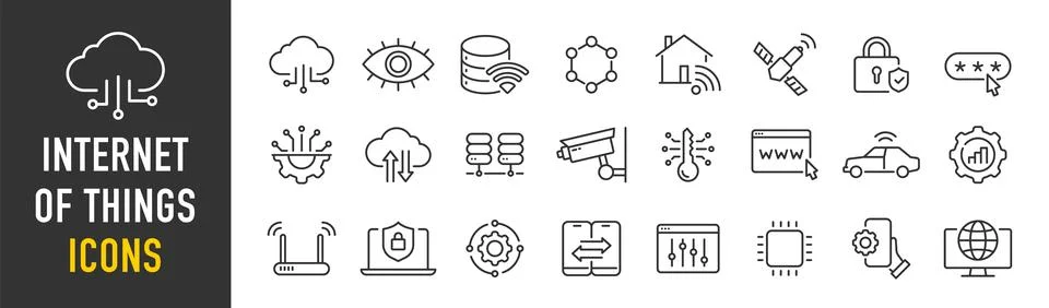 Internet of things web icons in line style. Digital technology, data, netwo.. Stock Illustration