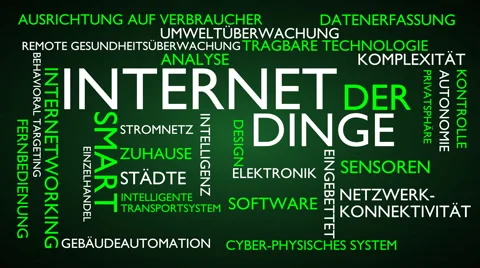 Internet of things word tag cloud - green, German variant 스톡 동영상 67694088