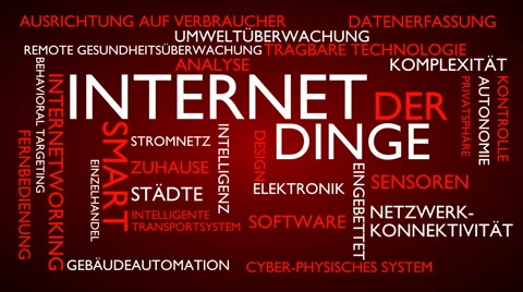 Internet of things word tag cloud - red, German variant Stock Footage 67707955