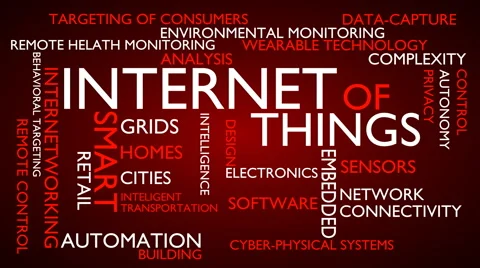 Internet of things word tag cloud - red, English variant 스톡 동영상 67711090