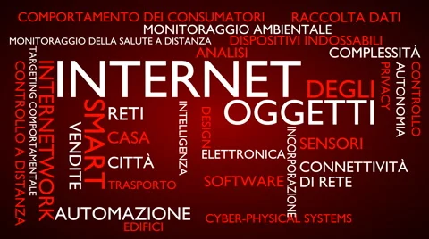 Internet of things word tag cloud - red, Italian variant Stock Footage 67720287