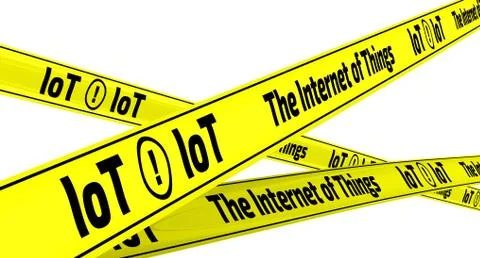 The Internet of Things. Yellow warning tapes Stock Illustration