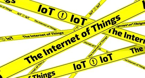 The Internet of Things. Yellow warning tapes Stock Illustration