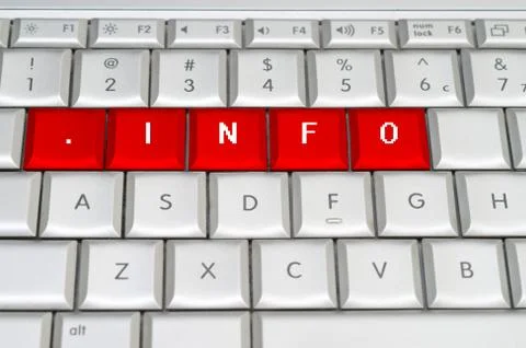 Internet top level domain .info spelled on metallic keyboard Illustration