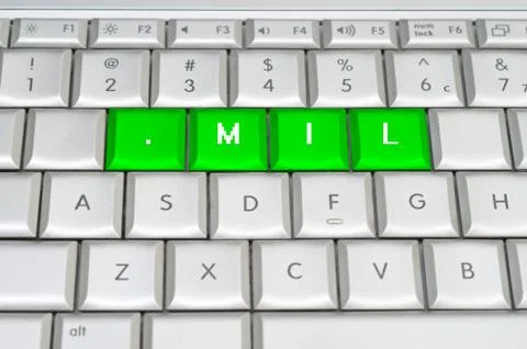 Internet top level domain .mil spelled on metallic keyboard Illustration