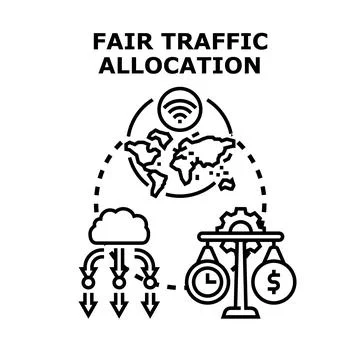 Internet traffic allocation balancing cost and time Illustrazione stock