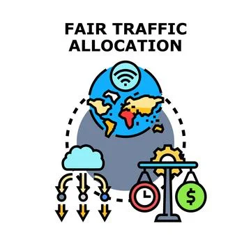 Internet traffic allocation balancing cost and time Illustrazione stock
