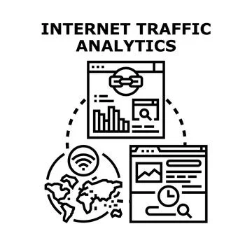 Internet traffic analytics concept with global network data イラスト素材