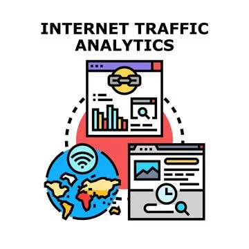 Internet traffic analytics concept with global network data イラスト素材