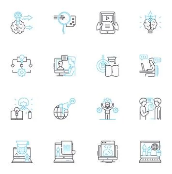 Internet training linear icons set. E-learning, Webinars, Online courses 스톡 일러스트