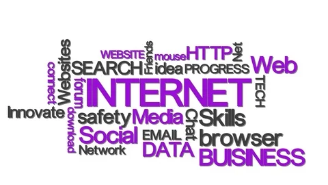 Internet typography word cloud with relevant buzzwords purple Video stock 81191271