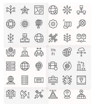 Internet Ultimate Vector Package with 42 128x128 Regular Line Pixel Aligned.. Stock Illustration