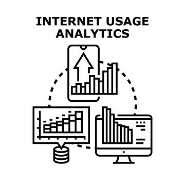 Internet usage analytics collecting data on multiple devices Illustrazione stock