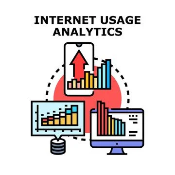 Internet usage analytics collecting data on multiple devices Illustrazione stock